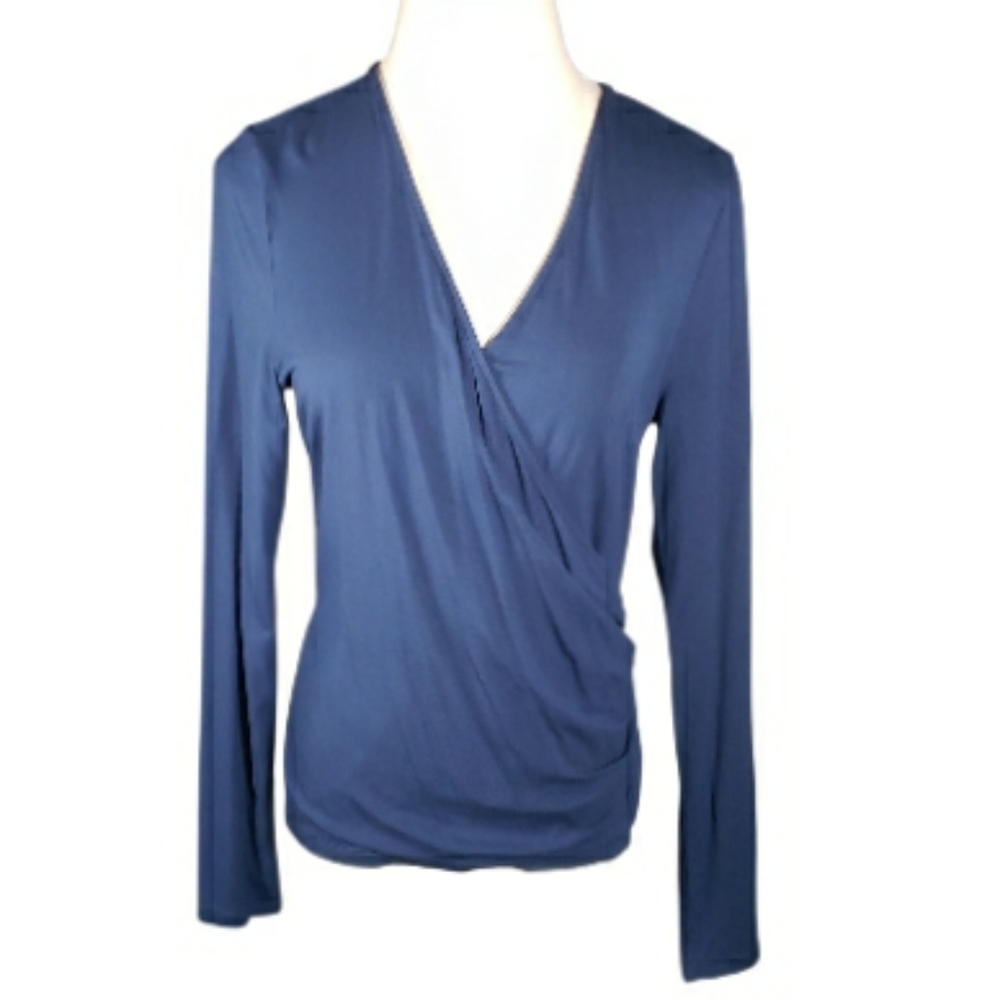 Lauren Ralph Lauren Teal Blouse Top Faux Wrap Surplice Career Closet Essential M